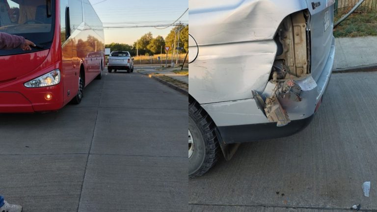 Bus que ingresó contra el tránsito chocó con una camioneta en calle John Kennedy