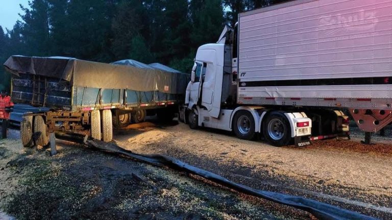 Choque entre camiones en la Ruta 5 Sur dejó dos personas lesionadas