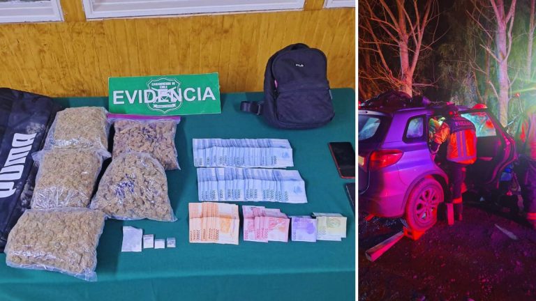 Carabineros de Pichirropulli detiene a jóvenes con más de 4 kilos de droga en vehículo que se dio a la fuga y chocó 
