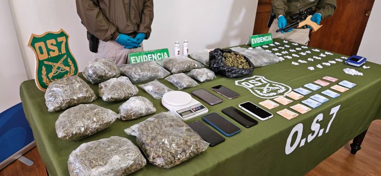 Dos operativos del OS7 dejan seis detenidos y $80 millones en droga incautada en Valdivia y Paillaco