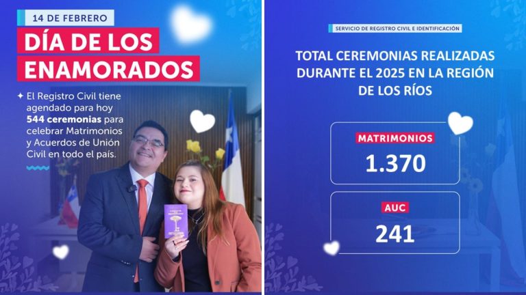 544 parejas celebrarán su matrimonio o AUC este 14 de febrero